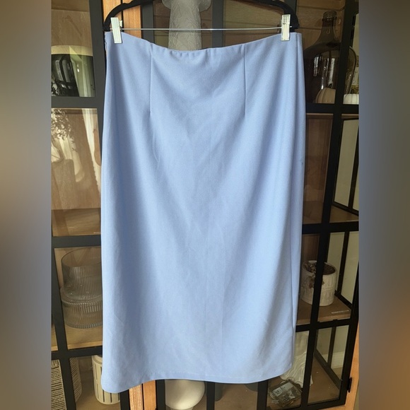 Abercrombie Elevated Midi Skirt dusty Light Blue high waisted bodycon plus curve - Picture 6 of 10